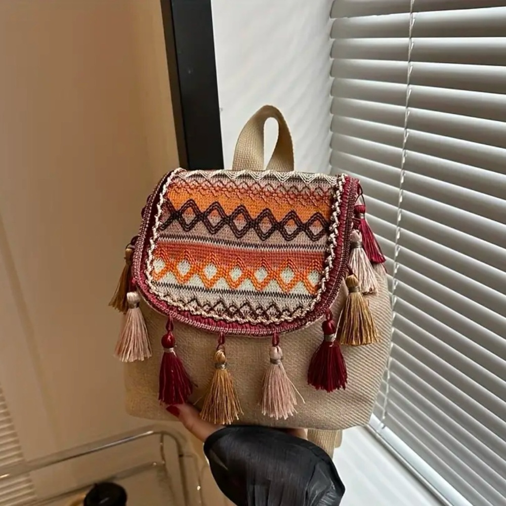 Embroidered Tassel Backpack